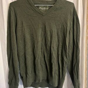 Eddie Bauer Cashmere-Cotton Olive V-Neck Sweater